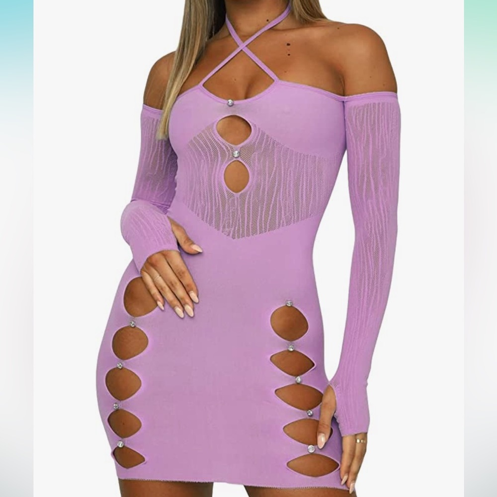 Purple Rave/Party Cut-Out Dress